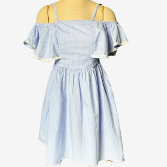 NWT - BCBGirls Pinstripe Blue White Cold Shoulder Dress Sz 16 #92F - Picture 3 of 10
